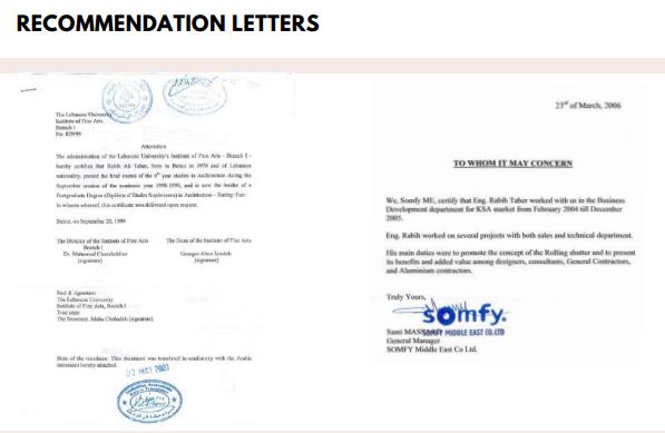 RECOMMENDATION LETTERS 